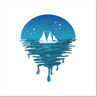 Sailboat in Melted Ocean Posters and Art